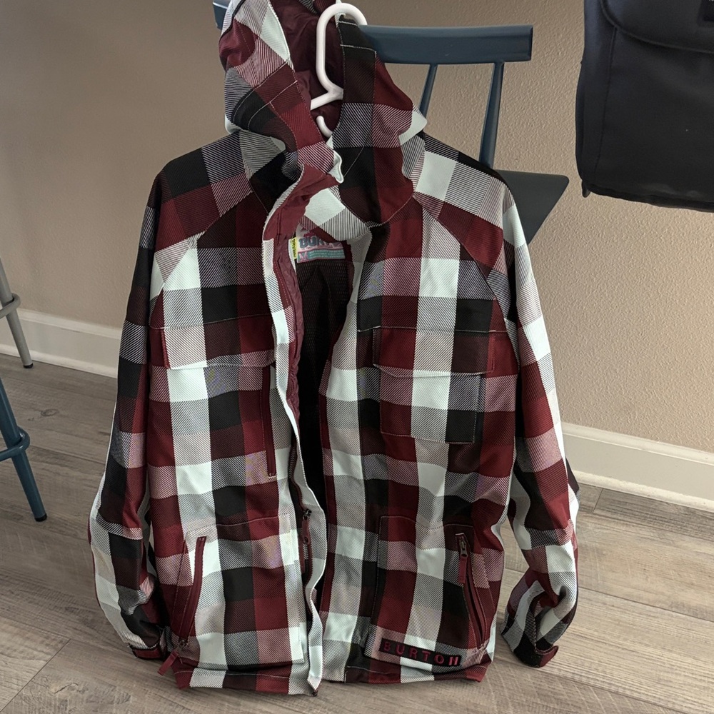 Burton Men's Burgundy Plaid Ski Jacket with Hood